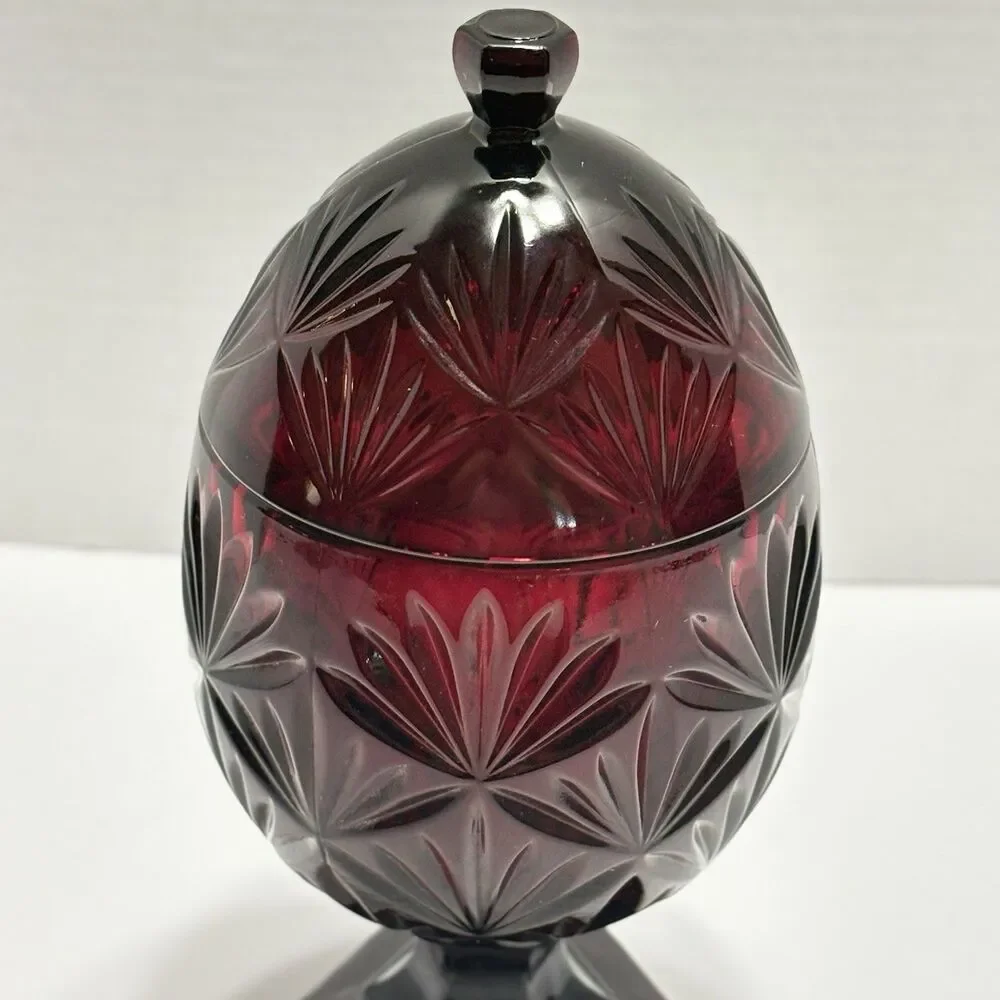 Vintage Ruby Red Cris D Arques/Durand Luminarc Egg Candy Dish 10”